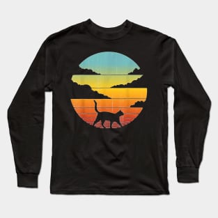 Cat Retro Vintage 60S 70S Sunset Mammal Animal Lovers Long Sleeve T-Shirt